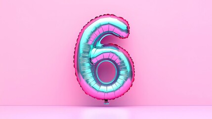 Chrome number 6 balloon on a minimal background, modern birthday theme with sleek, elegant lighting