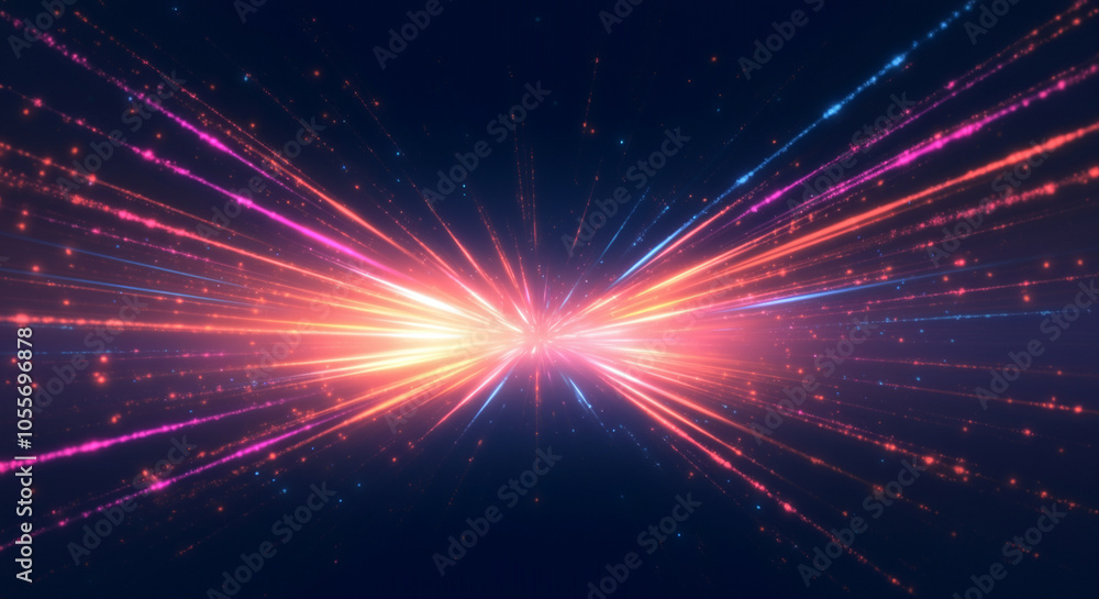 Poster light rays with colorful light effects in dynamic graphic design style