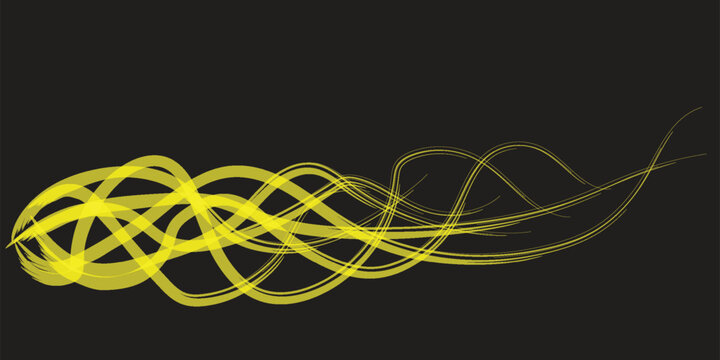 Elegant abstract design features smooth wavy monochrome yellow lines intertwined on a black background