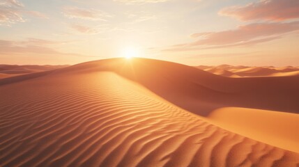 A breathtaking desert landscape with flowing golden sand cascading down a towering dune