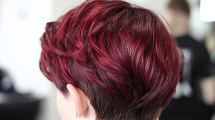 Vibrant red pixie cut hairstyle close-up