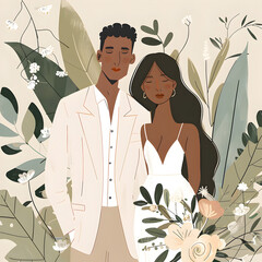 Illustration of a couple on their wedding day, aesthetic.