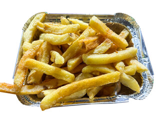 Crispy French fries isolated on white background