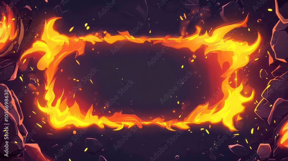 Poster a fiery frame design with a dark background, suitable for graphics or digital art.