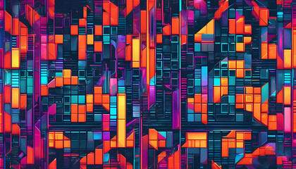 A background with colorful square pixels arranged in a mosaic, reflecting fun and technology in a futuristic style.