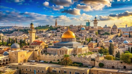 Panoramic view of Jerusalem cityscape with historic landmarks and ancient architecture , Jerusalem, Israel