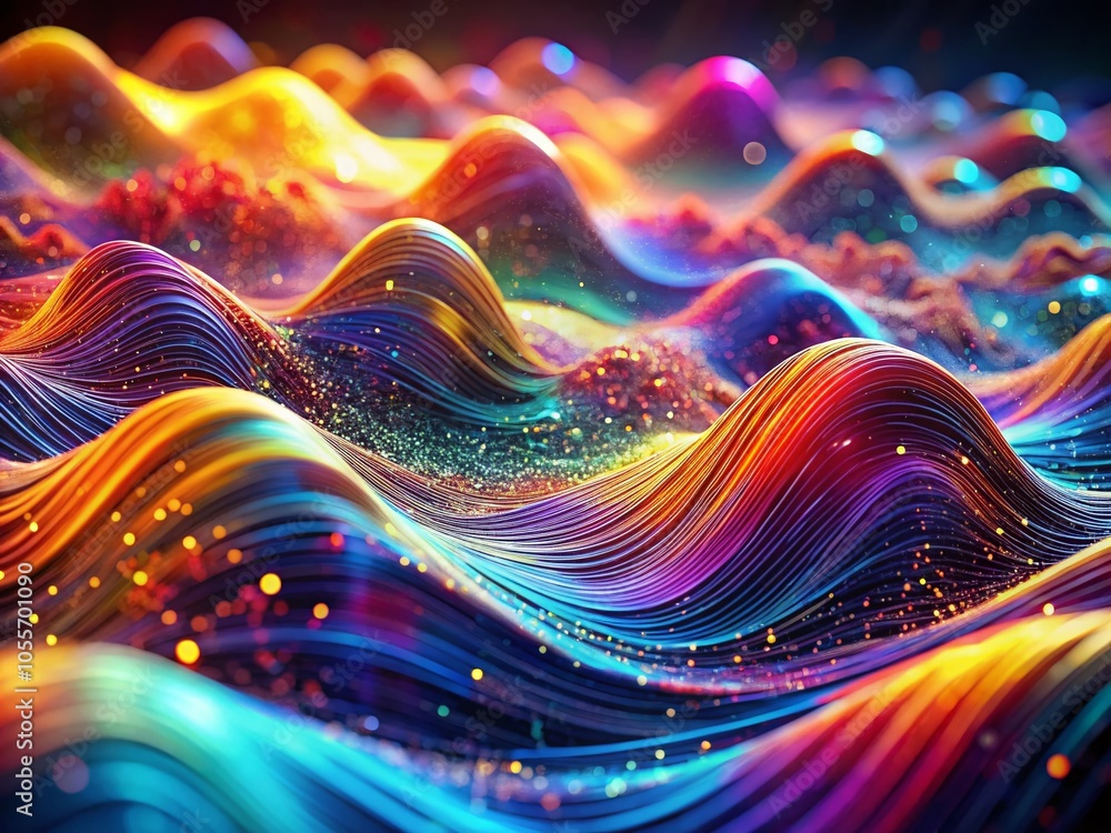 Poster 3d digital wave technology flow in cyber environment - macro photography background for digital stru