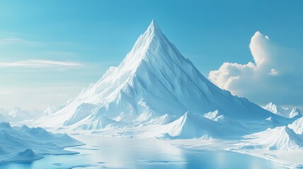 Serene Ice-Capped Mountain Under Clear Blue Sky