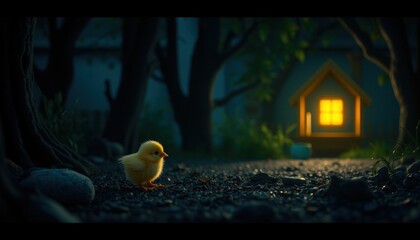 Charming chick in a serene night scene
