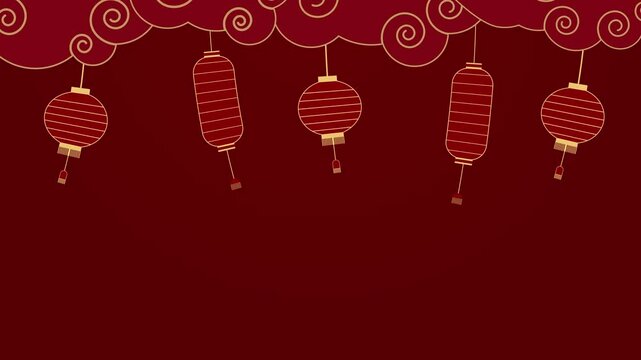 Chinese New Year Background With Swaying Lantern And Clouds.