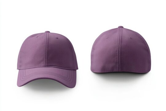 Purple baseball cap mockup with front and back views on white background