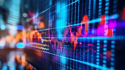 Fototapeta premium Stock market data with vibrant red and blue charts