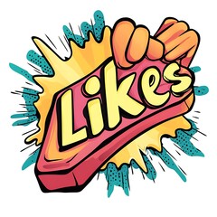 Naklejka premium Cartoon Likes icon in bold comic style on a white 