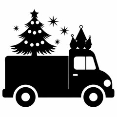 Obraz premium Christmas Cute truck Black silhouette