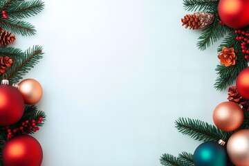 Blue Christmas banner with copy space surrounded by xmas decorations