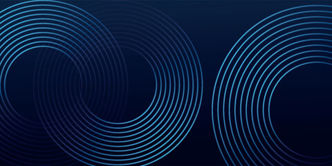 Abstract blue glowing geometric lines on dark blue background. Modern shiny blue circle lines pattern. Futuristic technology concept. Suit for cover, poster