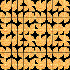 Abstraction round simple patterns seamless  on a black background vector illustration in orange and yellow tones