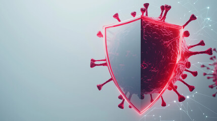 Red Shield with Virus Particles Representing Immunity