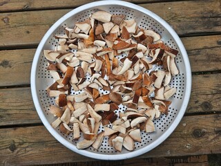 Dried shiitake mushrooms in soybean paste stew
