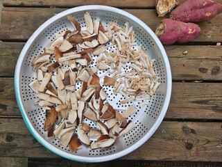 Dried shiitake mushrooms in soybean paste stew