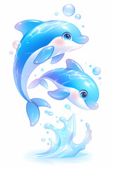 Fototapeta premium Dolphin playing with bubble, clean and vibrant background.