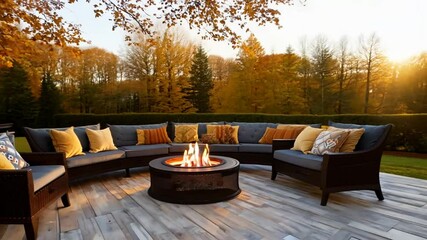 place long evenings Large fireplace wooden cool built-in patio Cozy fall bench gas armchairs outdoor fire heat flames outside burn hot armchair nobody backyard orange summer glow pit temperature dark
