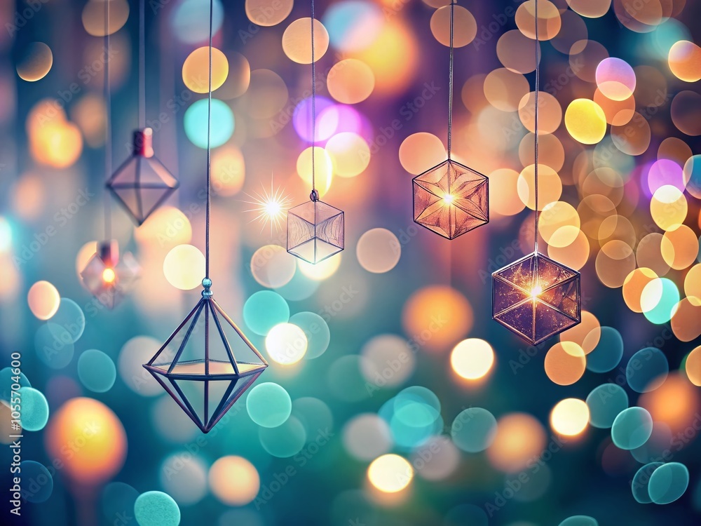 Poster abstract bokeh background with hanging symbols for modern design projects