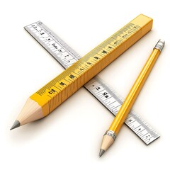 Cartoon pencil and ruler symbolizing education or design on a white background.