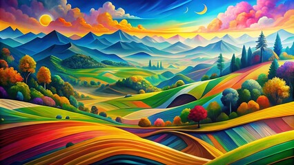 Abstract Colorful Landscape Design with Dynamic Shapes and Vibrant Patterns for Unique Graphic Art