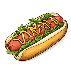 A cartoon hot dog on a white background.