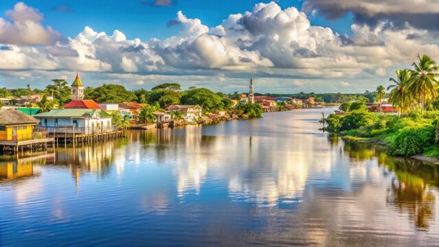 Scenic view of Georgetown along the Demerara River in Guyana, Georgetown, Demerara River, Guyana, waterfront