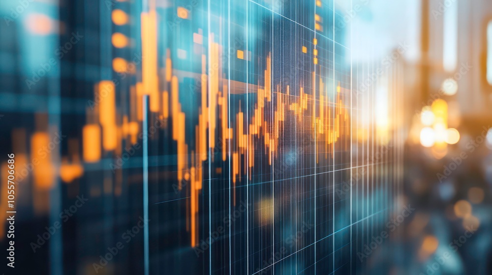 Poster a digital stock market graph displaying fluctuating financial data in vibrant colors.