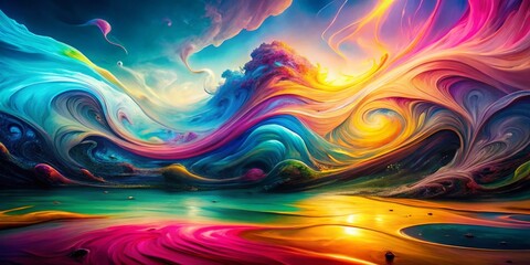 Abstract Double Exposure of Swirling Liquid in Vibrant Neon Colors for Creative Backgrounds