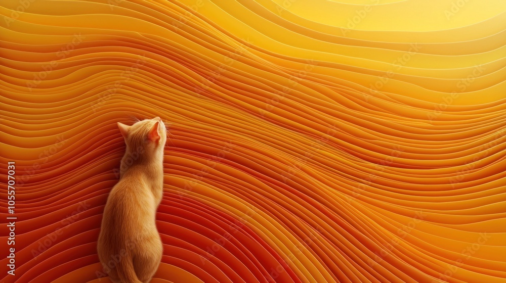Aufkleber mischievous cat creating chaos amidst a vividly layered rain of colors in high-resolution artwork