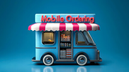 3D Illustration of Mobile Ordering Concept with Online Purchase and Storefront on Smartphone