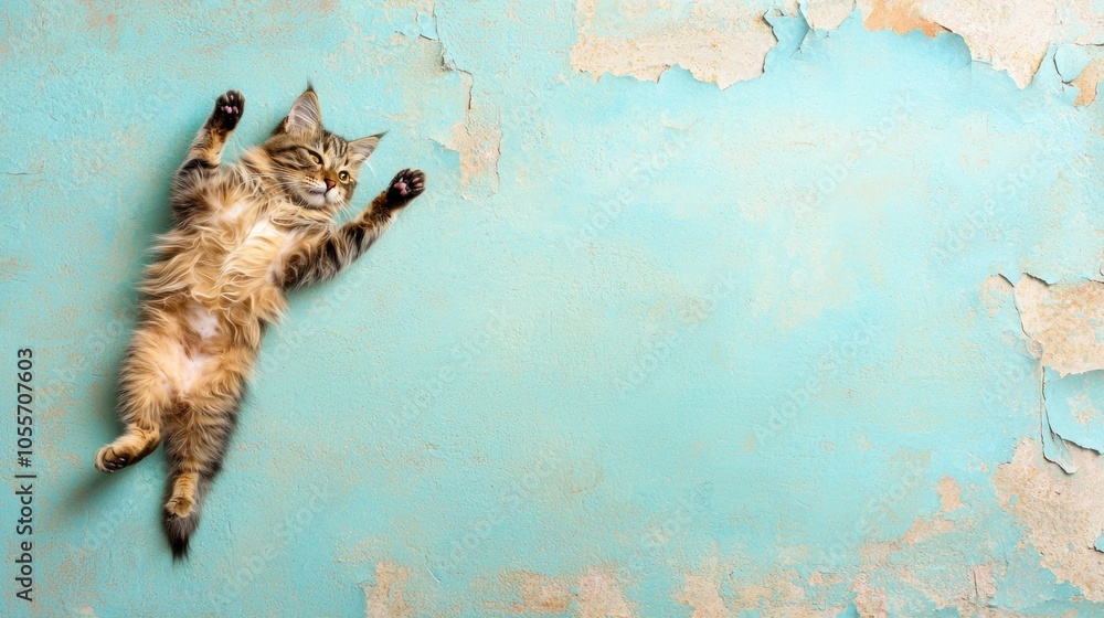 Aufkleber mischievous cat posing playfully on a vibrant rainbow background with a touch of whimsy and colorful