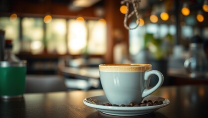 A cozy coffee moment in a modern cafe setting
