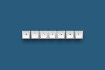 Keyboard keys spelling 'STORAGE' on blue background.