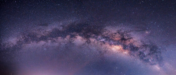 Panorama blue night sky milky way and star on dark background.Universe filled with stars, nebula...