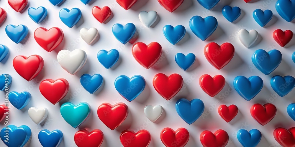 Poster abstract hearts pattern in blue and red on white background for modern design concepts