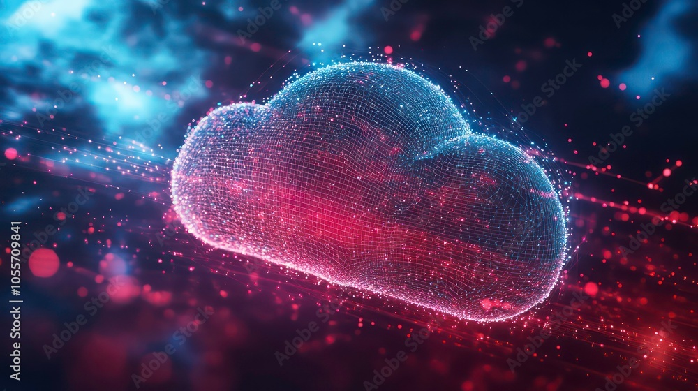 Poster digital representation of a cloud symbolizing data storage and connectivity.