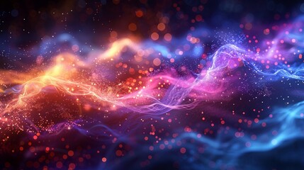 Fototapeta premium Abstract background with blue and orange glowing lines and bokeh effect.