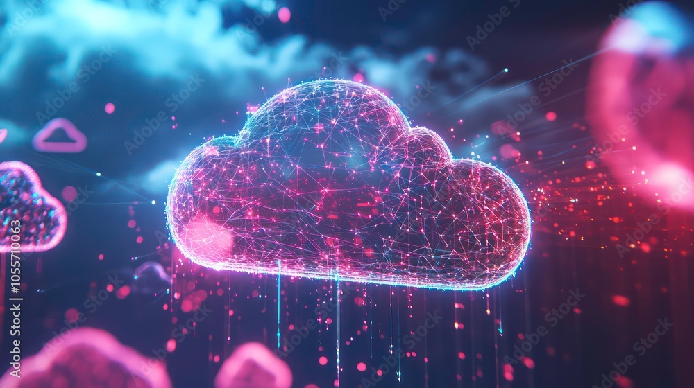 Leinwandbilder A digital representation of a cloud with interconnected lines and data points.