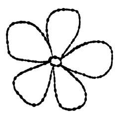Outline hand painted flower doodle PNG isolated shape. Hand drawn line shape. Simple stroke grunge icon. Minimalist cartoon playful shape logo