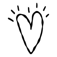 Outline hand painted heart doodle PNG isolated shape. Hand drawn line shape. Simple stroke grunge icon. Minimalist cartoon playful shape logo
