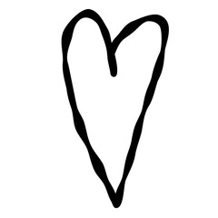 Outline hand painted heart doodle PNG isolated shape. Hand drawn line shape. Simple stroke grunge icon. Minimalist cartoon playful shape logo