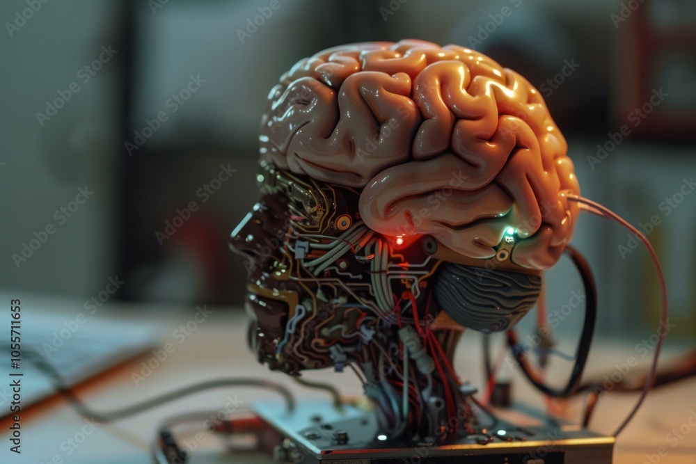 Poster human brain is being augmented by artificial intelligence in futuristic laboratory