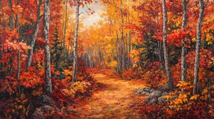 Obraz premium A peaceful forest in autumn, with leaves in vibrant shades of orange