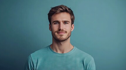 Fototapeta premium Man looking proud, with a slight smile and confident posture.