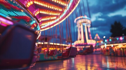 Obraz premium A Close-up of a Carousel Seat at an Amusement Park at Night